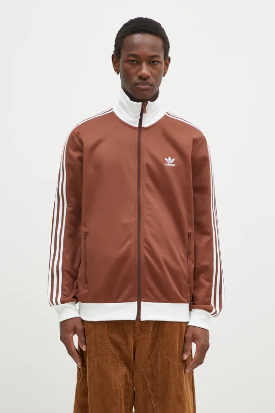 Mikina adidas Originals Beckenbauer Tracktop bez kapuce hnědá IY9879