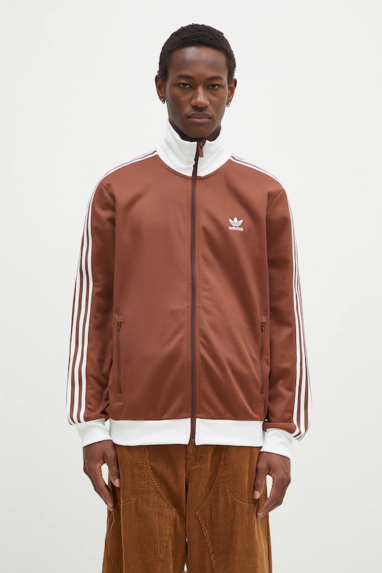 Mikina adidas Originals Beckenbauer Tracktop bez kapuce hnědá IY9879