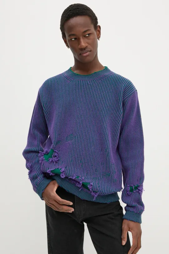 MM6 Maison Margiela sweter wełniany okrągły fioletowy SH2HL0013.M13076