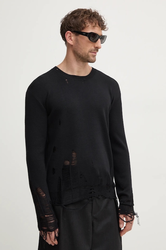 MM6 Maison Margiela sweter wełniany okrągły czarny SH2HL0016.M13070