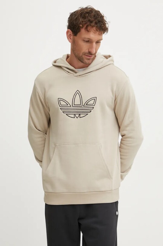 Bavlněná mikina adidas Originals Outline Hoodie s kapucí béžová JJ1505