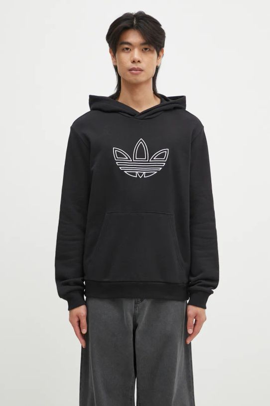 Βαμβακερή μπλούζα adidas Originals Outline Hoodie εφαρμογή μαύρο JJ1506