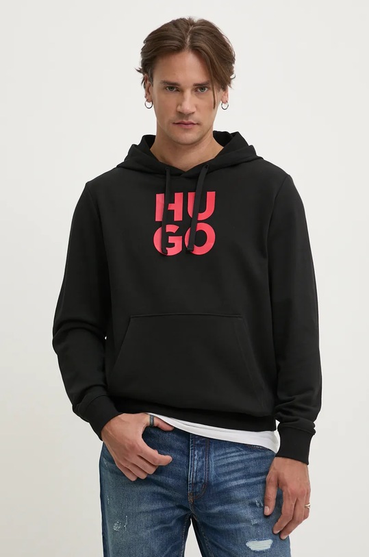 Бавовняна кофта HUGO з капюшоном чорний 50523848