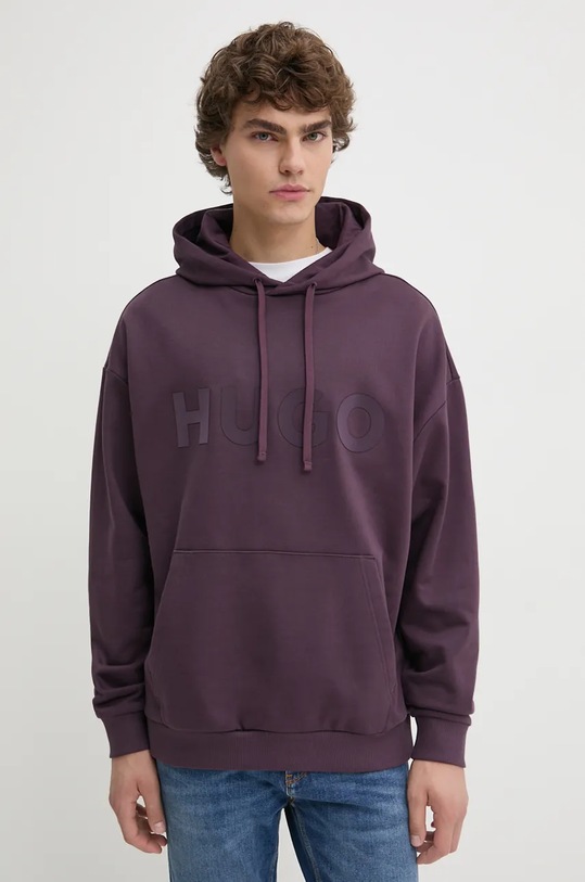 Βαμβακερή μπλούζα HUGO στάμπα μωβ 50529090