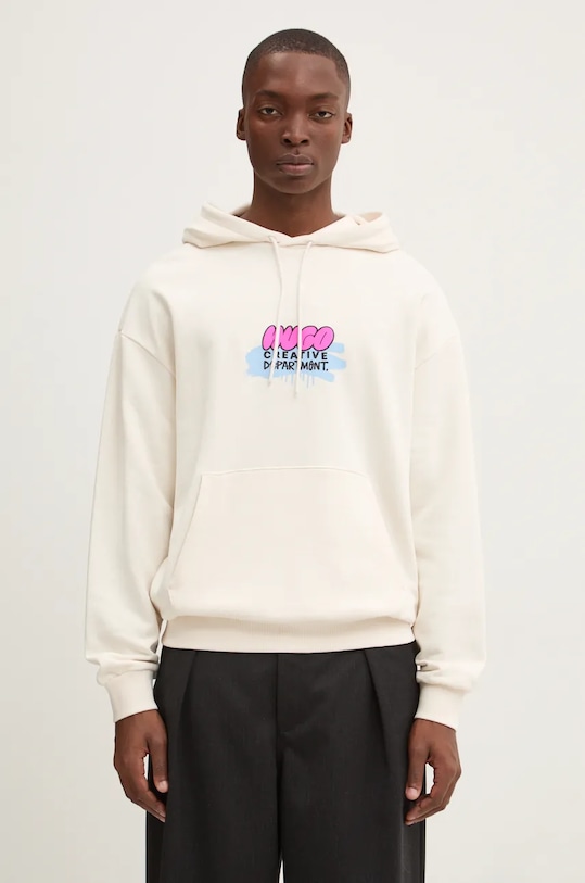 Хлопковая кофта Hugo Blue с капюшоном бежевый 50523850