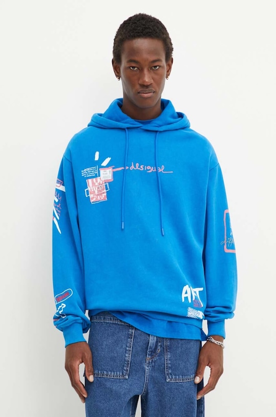Bavlněná mikina Desigual PENSILVANIA potisk modrá 24WMSK12