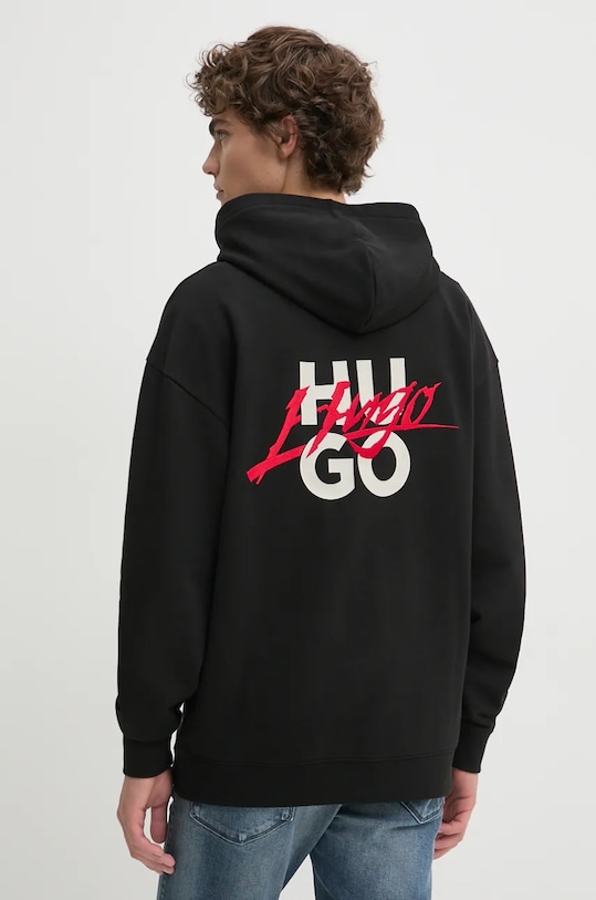HUGO bluza bawełniana z kapturem czarny 50521070