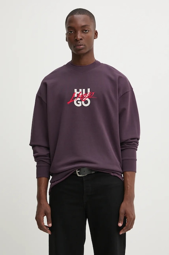 Pamučna dukserica HUGO pamuk ljubičasta 50521081