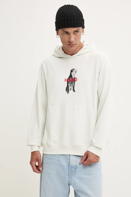 HUGO hanorac de bumbac print bej 50525054