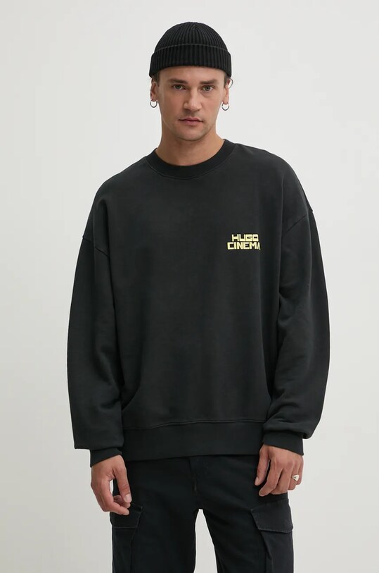 HUGO hanorac de bumbac print negru 50525118