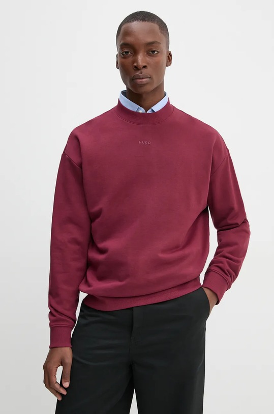 Pamučna dukserica HUGO bez uzorka bordo 50525892