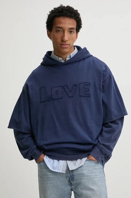 Desigual hanorac de bumbac NUEVOMEXICO uni bleumarin 24WMSK19