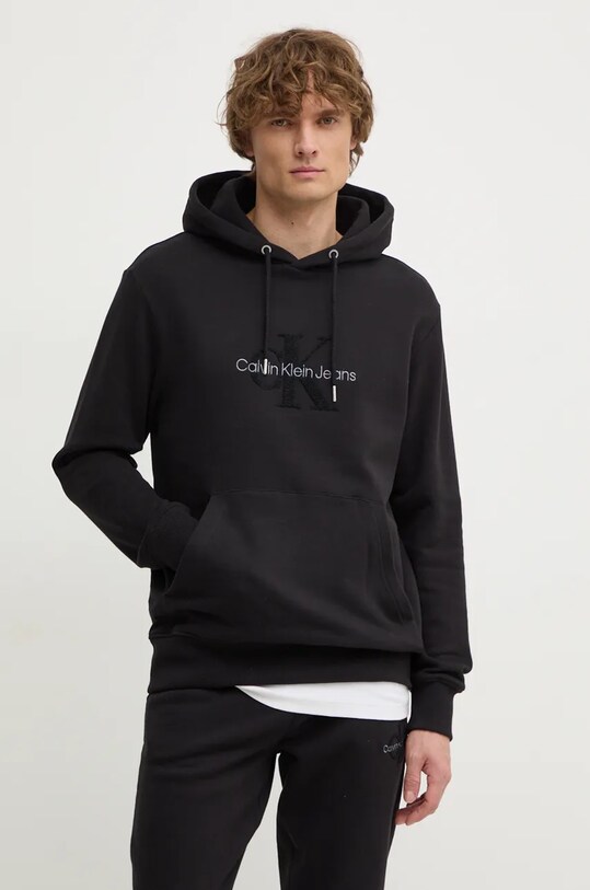 Calvin Klein Jeans bluza bawełniana z kapturem czarny J30J326637