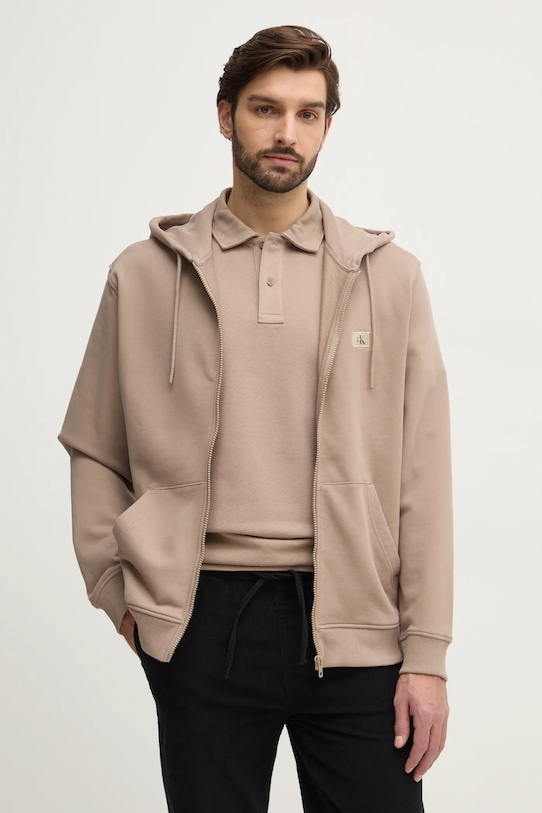Calvin Klein Jeans hanorac de bumbac uni maro J30J326858