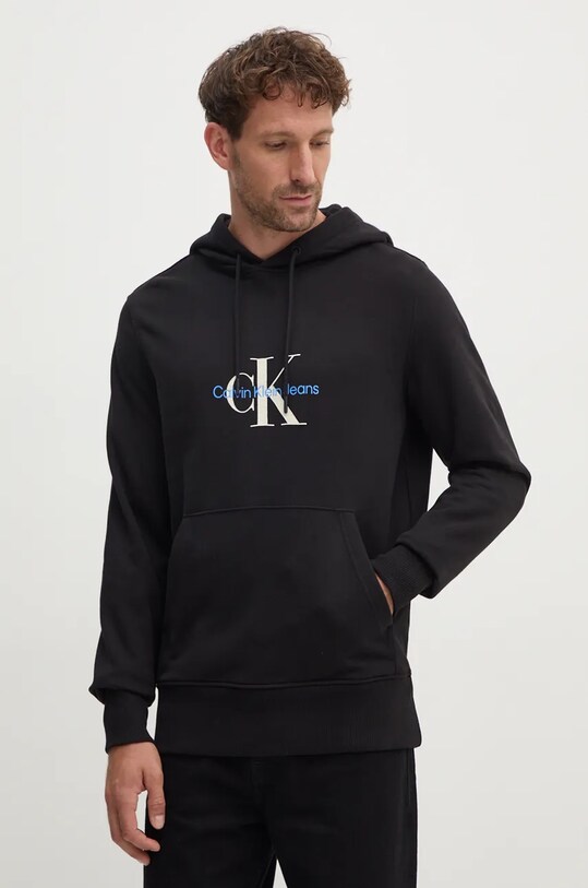 Бавовняна кофта Calvin Klein Jeans з капюшоном чорний J30J326875