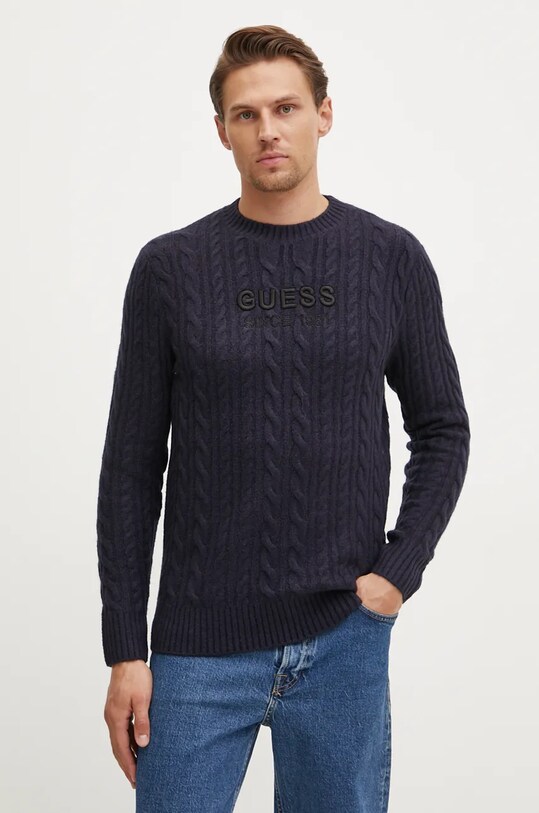 Guess sweter z domieszką wełny ELWYN okrągły granatowy M4BR11.Z3HA2