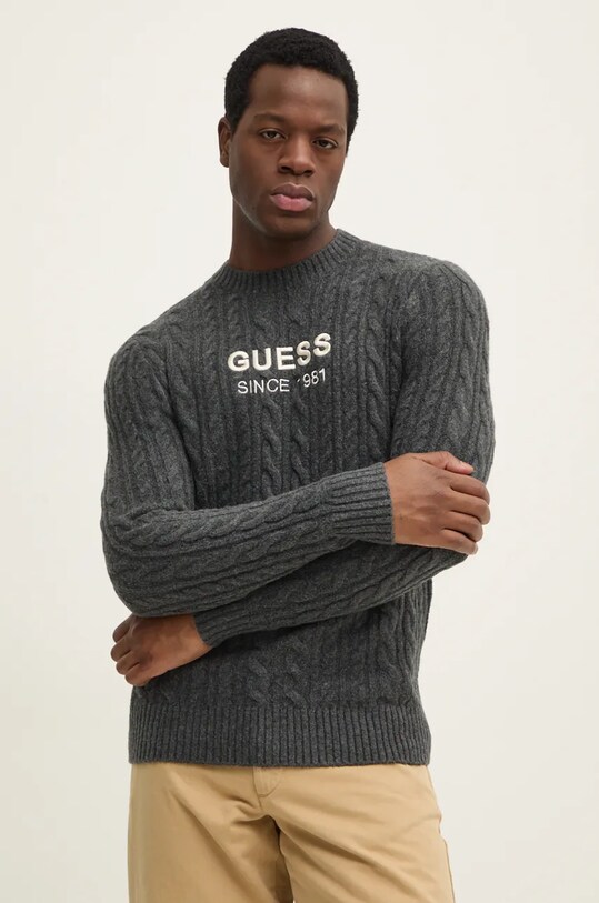 Свитер с примесью шерсти Guess ELWYN аппликация серый M4BR11.Z3HA2