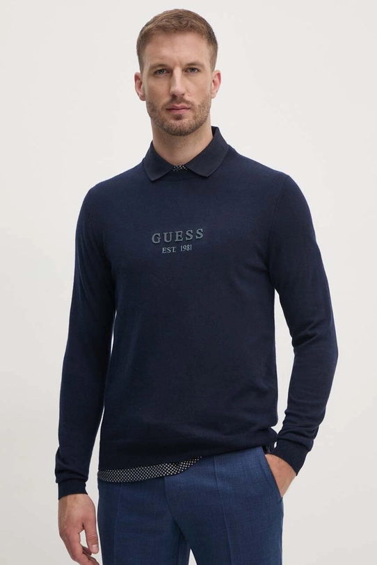 Guess sweter z domieszką wełny DORAN okrągły granatowy M4YR04.Z3052