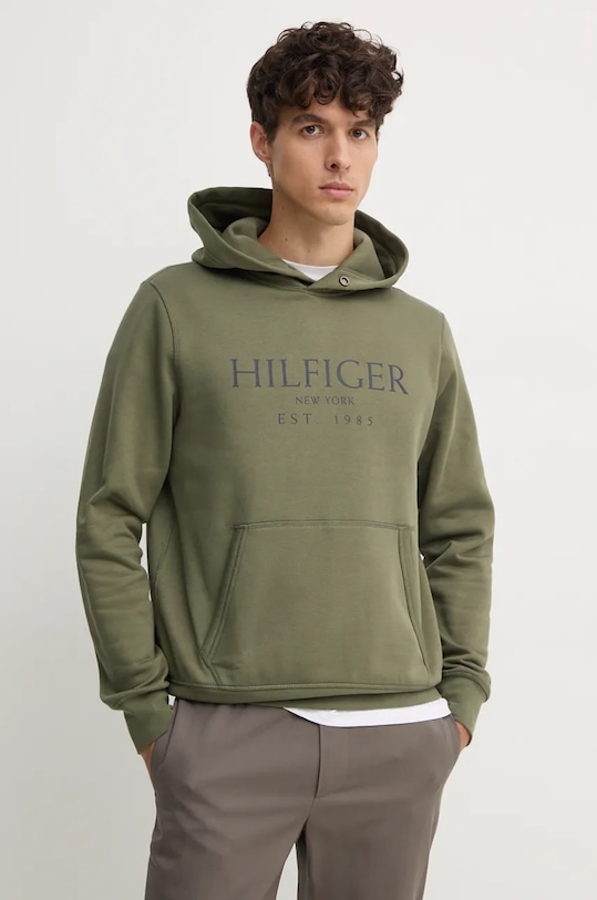 Mikina Tommy Hilfiger s kapucňou zelená MW0MW35523