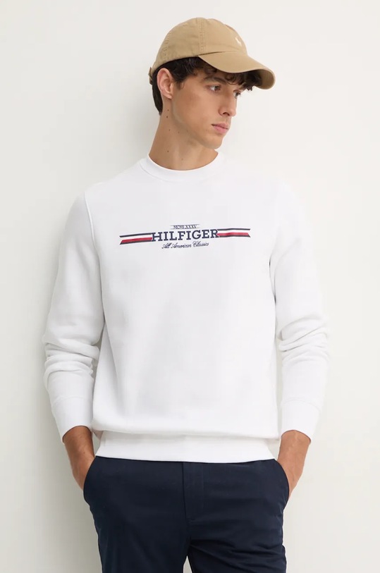 Mikina Tommy Hilfiger bez kapuce bílá MW0MW35530