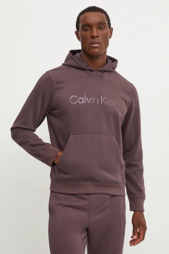 Dukserica za trening Calvin Klein Performance natpis smeđa 00GMF4W302