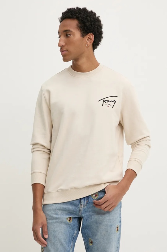 Βαμβακερή μπλούζα Tommy Jeans χωρίς κουκούλα μπεζ DM0DM19230