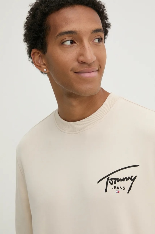 Βαμβακερή μπλούζα Tommy Jeans μπεζ DM0DM19230