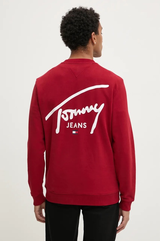 Bavlněná mikina Tommy Jeans bez kapuce červená DM0DM19230
