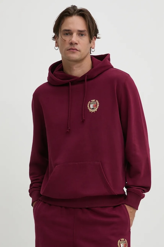 Bavlněná mikina Tommy Jeans s kapucí burgundské DM0DM19762