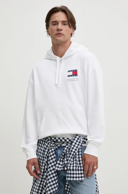 Бавовняна кофта Tommy Jeans з капюшоном білий DM0DM20500