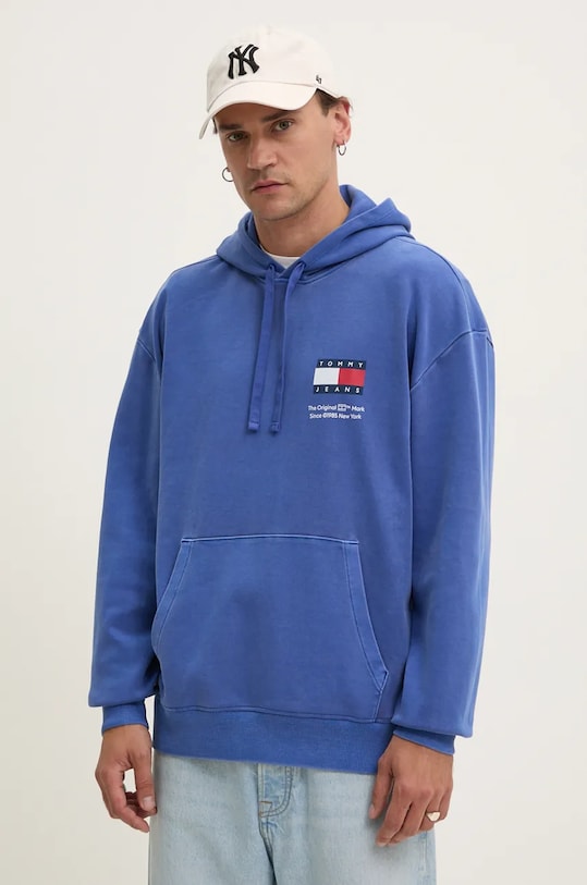 Бавовняна кофта Tommy Jeans з капюшоном блакитний DM0DM20500