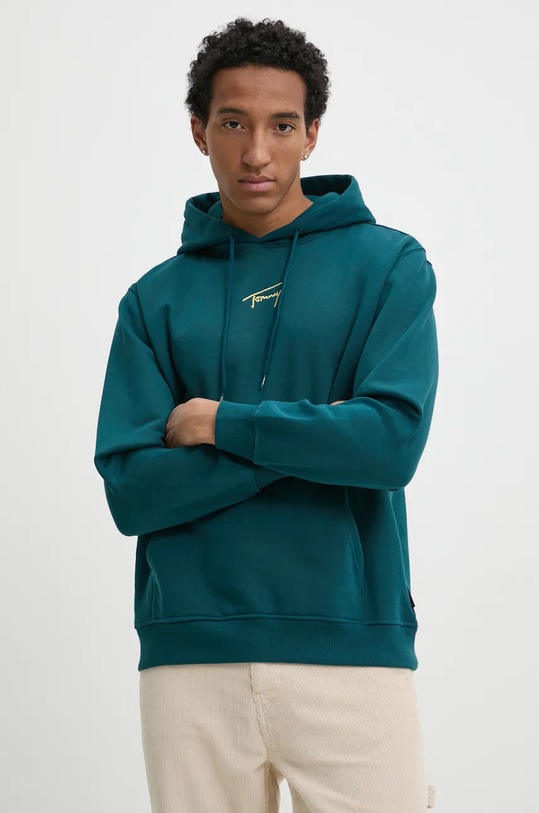 Mikina Tommy Jeans s kapucí tyrkysová DM0DM20507