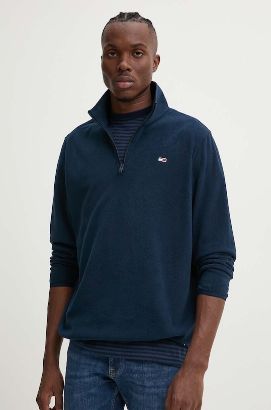 Fleecová mikina Tommy Jeans bez kapuce námořnická modř DM0DM20508