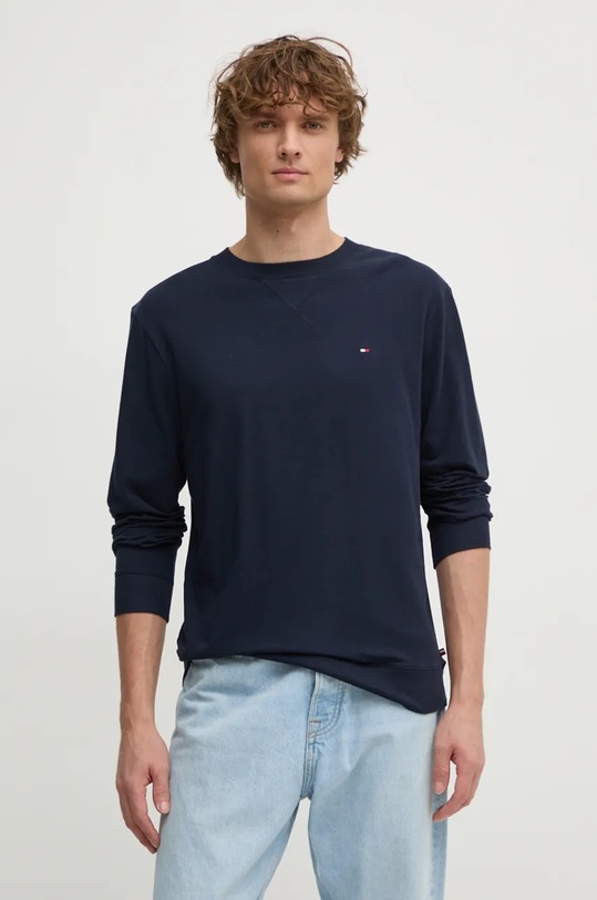 Tričko s dlhým rukávom Tommy Hilfiger jednofarebný tmavomodrá UM0UM03366