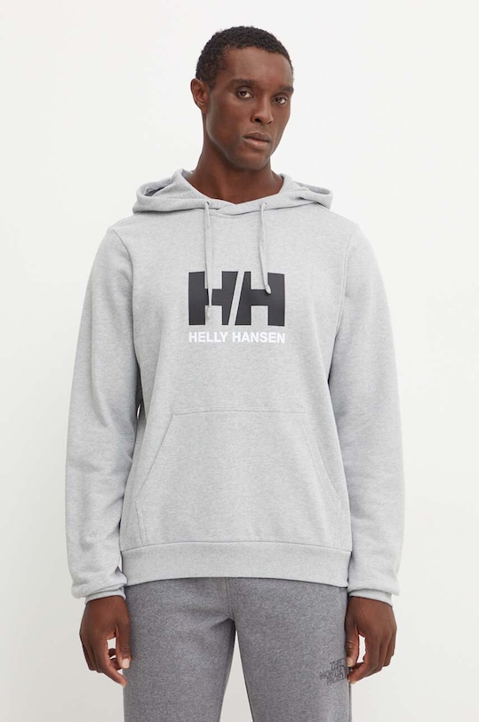 Бавовняна кофта Helly Hansen HH LOGO з капюшоном сірий 30394