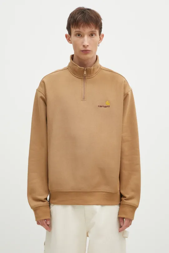 Кофта Carhartt WIP Half Zip American Script Sweat гладкий коричневий I027014.2FSXX