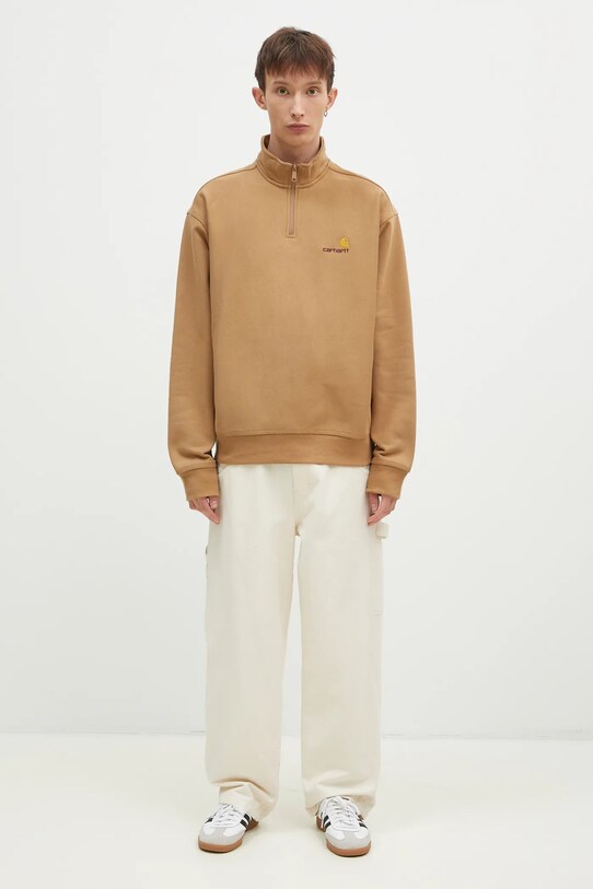 Кофта Carhartt WIP Half Zip American Script Sweat I027014.2FSXX коричневый