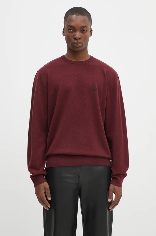 Vlněný svetr Carhartt WIP Madison Sweater hladký burgundské I030841.2CPXX