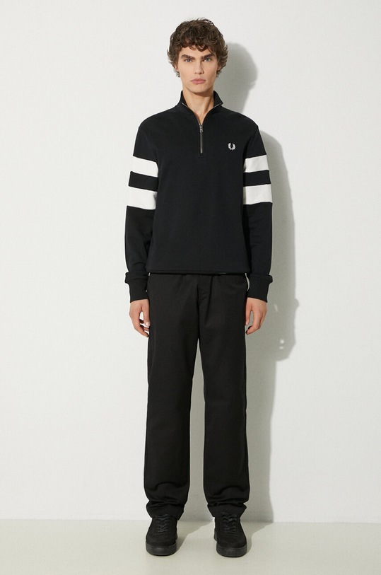 Fred Perry cotton sweatshirt Tipped Sleeve Half Zip Sweat M5545.102 black AW24