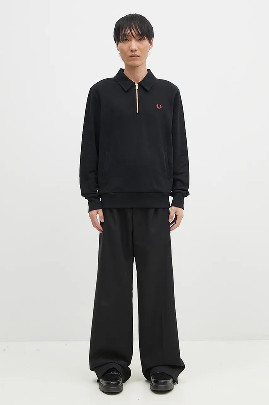 Fred Perry cotton sweatshirt Half Zip Sweatshirt M8604.102 black