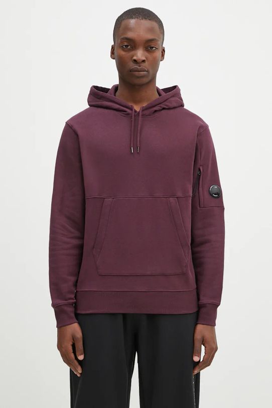 C.P. Company felpa in cotone Diagonal Raised Fleece Lens Hooded Sweatshirt semplice violetto 17CMSS024A005086W