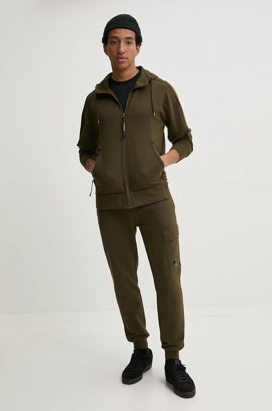Бавовняна кофта C.P. Company Diagonal Raised Fleece Goggle Zipped 17CMSS028A005086W зелений AW24