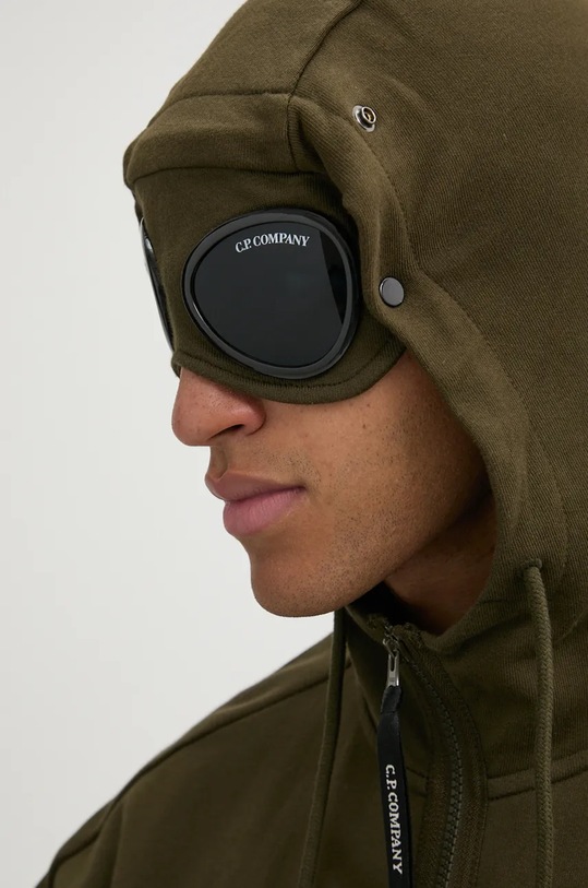 Бавовняна кофта C.P. Company Diagonal Raised Fleece Goggle Zipped 17CMSS028A005086W зелений