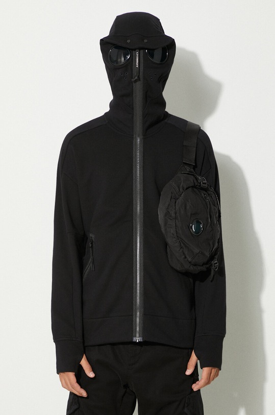 C.P. Company bluza bawełniana Diagonal Raised Fleece Goggle Zipped z kapturem czarny 17CMSS141A005086W