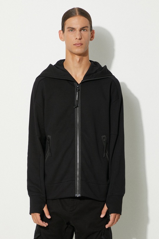 C.P. Company bluza bawełniana Diagonal Raised Fleece Goggle Zipped czarny 17CMSS141A005086W