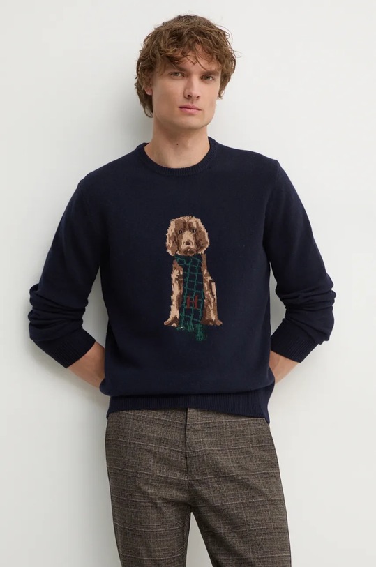 Hackett London maglione in lana lana blu navy HM703259