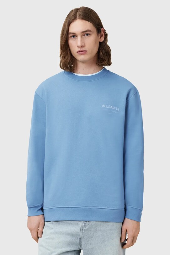 AllSaints bluza bawełniana UNDERGROUND nadruk niebieski M033NB