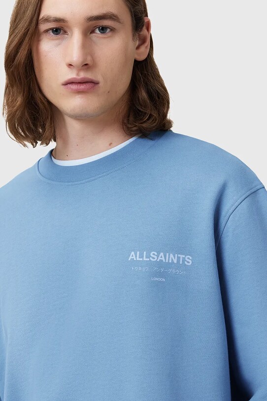 AllSaints bluza bawełniana UNDERGROUND niebieski M033NB