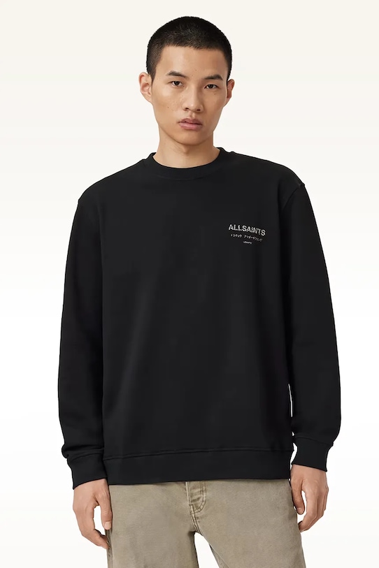 AllSaints bluza bawełniana UNDERGROUND nadruk czarny M033NB