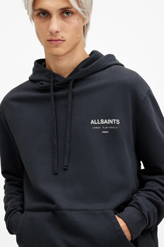 Βαμβακερή μπλούζα AllSaints UNDERGROUND σκούρο μπλε M034NB